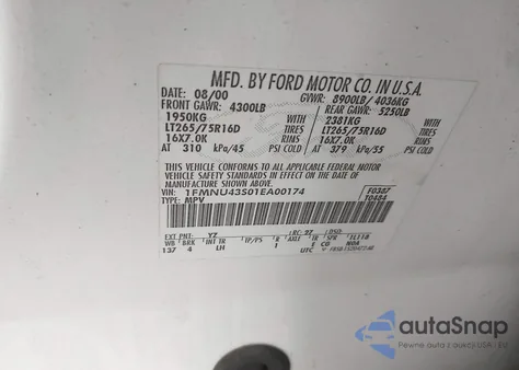 2001 Ford Excursion Limited z USA, uszkodzony, nr VIN 1FMNU43S01EA00174